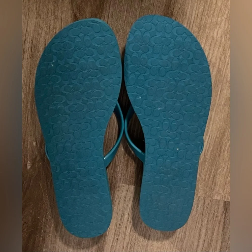 Women's Coach Cortez Flip Flops in Teal With Starfish Embellishments